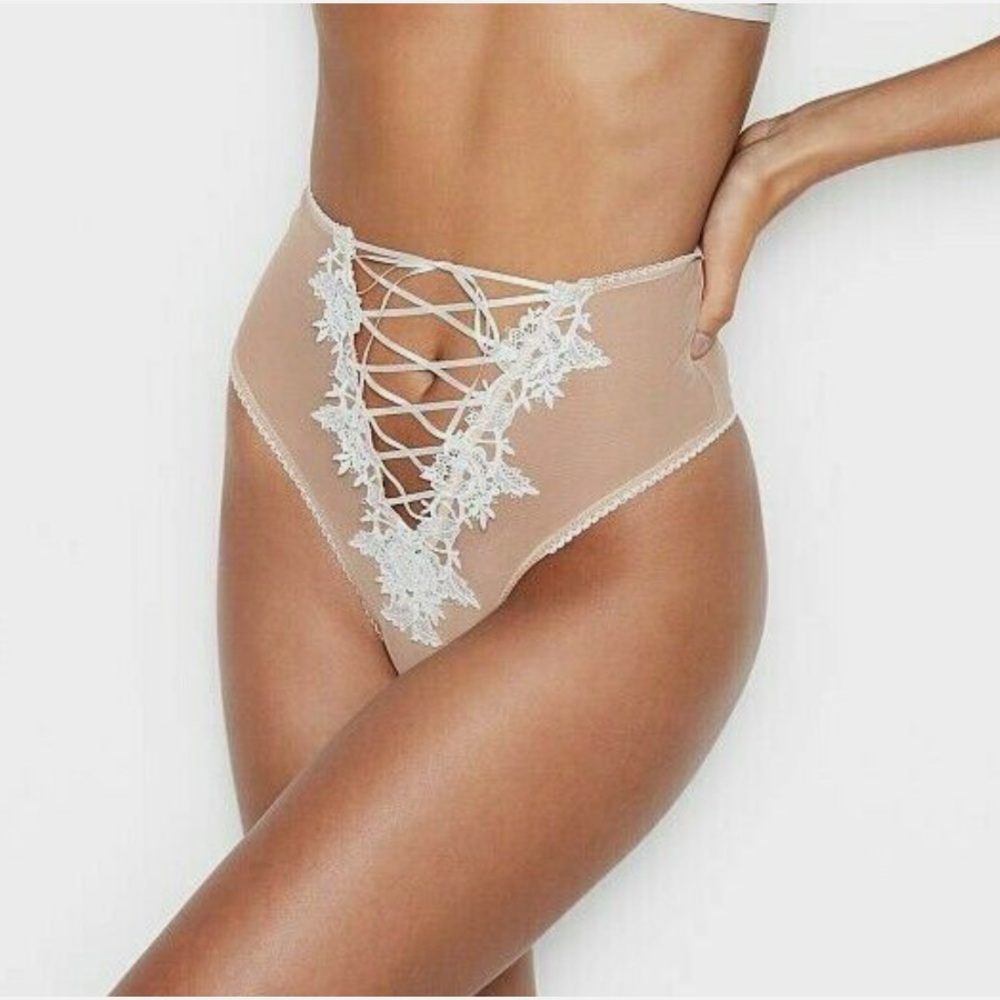 ❌SOLD❌ New Victoria’s Secret Dream Angels Lace-Up Mesh High Waist Thong Size XL🤍